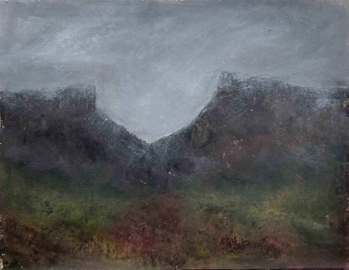 N° 10420 - Soir d'orage sur le Pic Saint-Loup - Acrylique sur papier - 50 x 65 cm - 26 septembre 2021